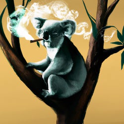 A Koala Was Sitting On A Tree Smoking Trees