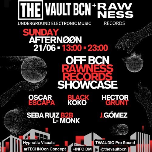 Seba Ruiz Rawness Showcase & The Vault BCN Offbcn Chart - (Techno (Peak Time / Driving),Hard Techno,Techno (Raw / Deep / Hypnotic),Electro (Classic / Detroit / Modern)) Album Cover
