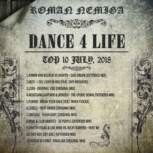 Dance4Life Top 10 Tracks (July, 2018)